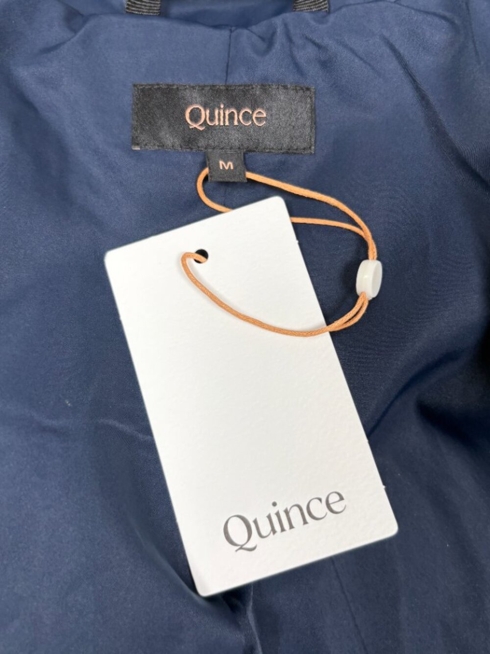 Quince Featherless Quilted Long Puffer Jacket Coat Navy Gold Snaps Preppy Chic M - Picture 7 of 10